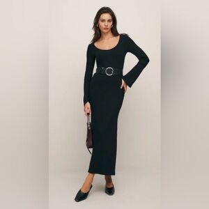 Reformation NWT W Sz. XL Black Wrenley Knit Midi Dress Luxe Minimalist Career